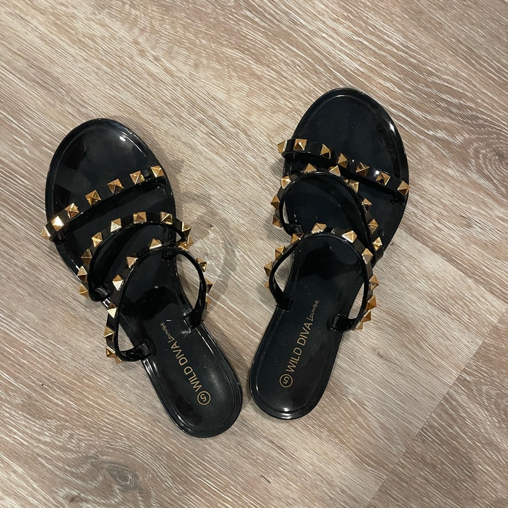 Fashion Nova Black Studded Jelly Sandals